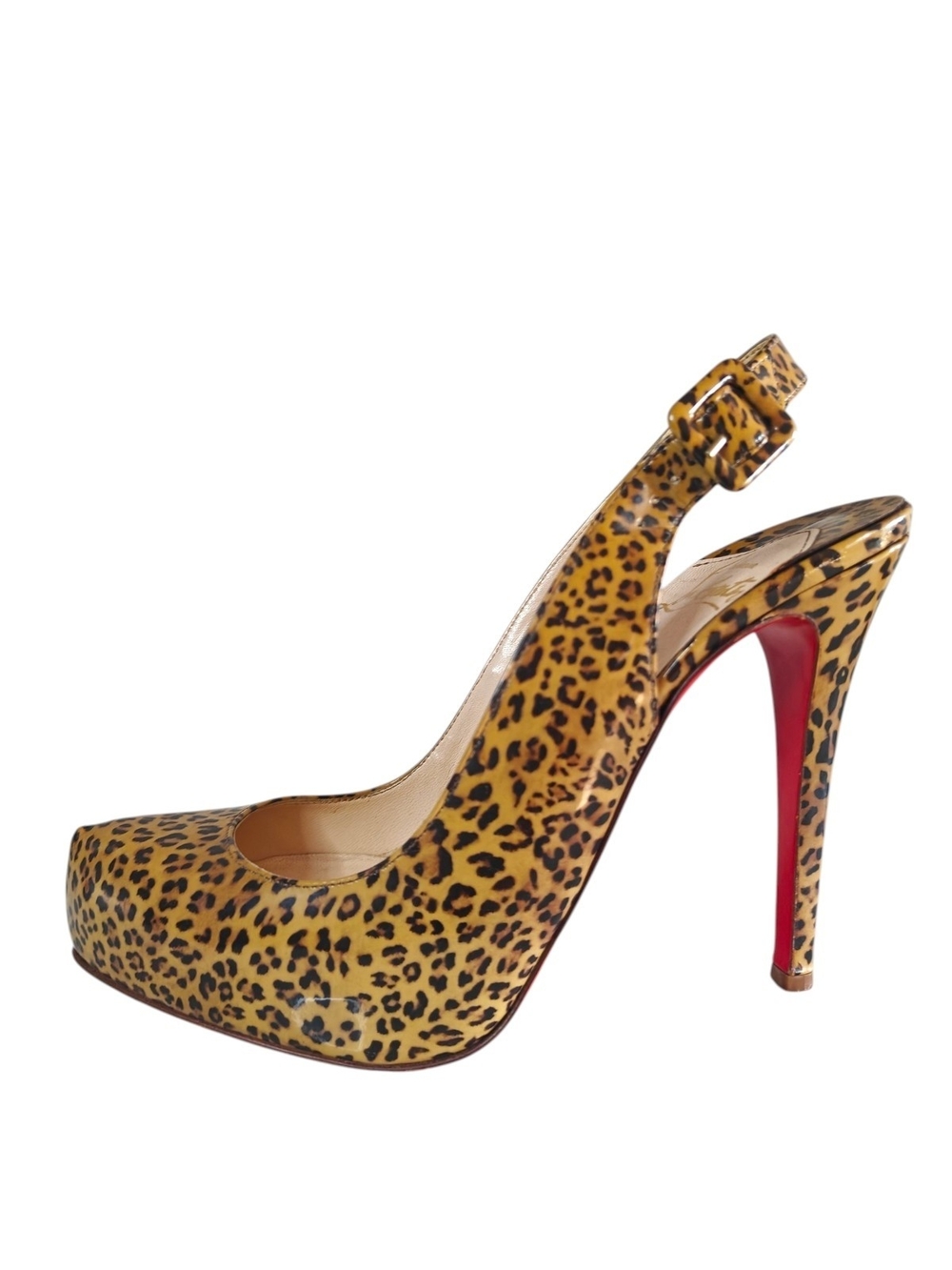 Christian Louboutin Leopard Print Patent Leather Rolando Slingback Pumps | 8.5